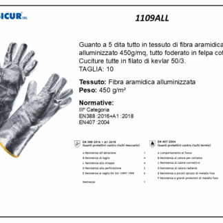 Guanto in fibra aramidica cm38alluminizzata cuciture kevlar