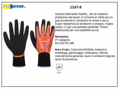 1337-8 - (Quantità per Confezione: 12 PA) - Guanto interamente riv.nitriledoppio strato fodera in nylon
