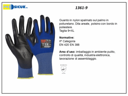 1361-9 - (Quantità per Confezione: 12 PA) - Guanto 30805 nylon rivestito poliuretano dorso areato