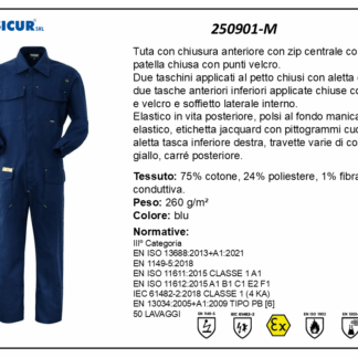 Tuta trivalente ignifuga antiacido-antistatica blu