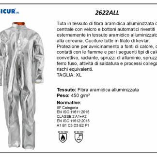 Tuta in fibra aramidica alluminizzata cuciture kevlar