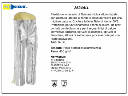Pantalone in fibra aramidica alluminizzata cuciture kevlar
