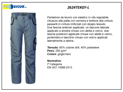 Pantalone 60%cotone 40%pes multitasca grigo/nero