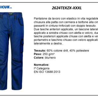 Pantalone 60%cotone 40%pes multitasca blu/nero