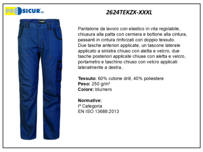 Pantalone 60%cotone 40%pes multitasca blu/nero