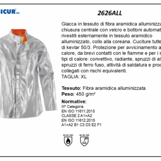 Giacca in fibra aramidica alluminizzata cuciture kevlar