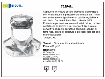 Cappuccio fibra aramidica alluminizzato visiera pc clear