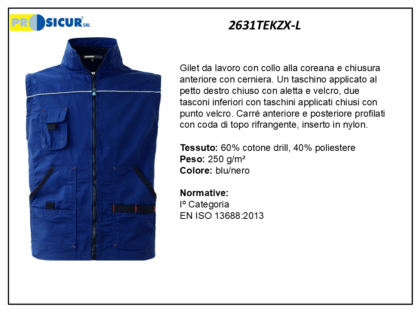 Gilet 60%cotone 40%poliestere multitasca blu/nero