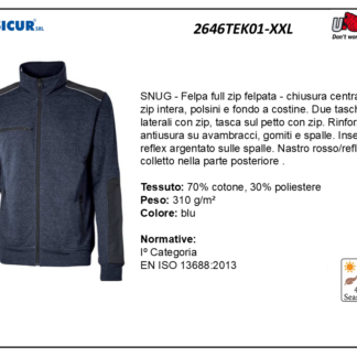 Felpa 70%cotone 30%pes 310gr zip centrale blu