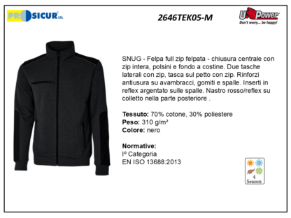 Felpa 70%cotone 30%pes 310gr zip centrale nero