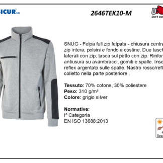 Felpa 70%cotone 30%pes 310gr zip centrale grigio silver