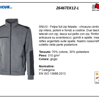 Felpa 70%cotone 30%pes 310gr zip centrale grigio