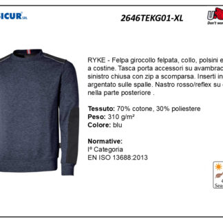 Felpa 70%cotone 30%pes 310gr girocollo blu