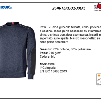 Felpa 70%cotone 30%pes 310gr girocollo blu
