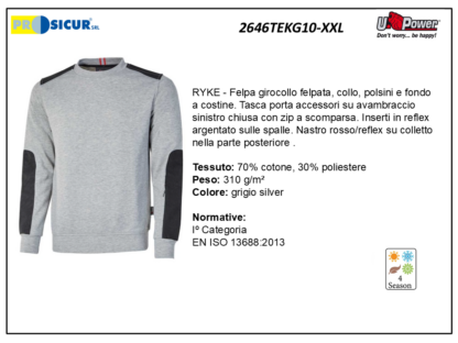 Felpa 70%cotone 30%pes 310gr girocollo grigio silver