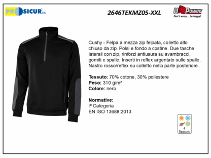 2646TEKMZ05-XXL - Felpa 70%cotone 30%pes 310gr mezza zip nero