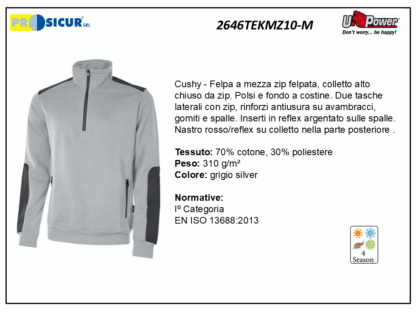 2646TEKMZ10-M - Felpa 70%cotone 30%pes 310gr mezza zip grigio silver