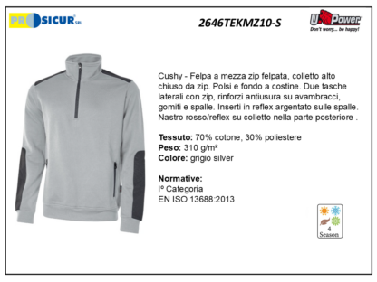 Felpa 70%cotone 30%pes 310gr mezza zip grigio silver