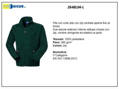 Pile 100% poliestere collo alto zip lunga verde