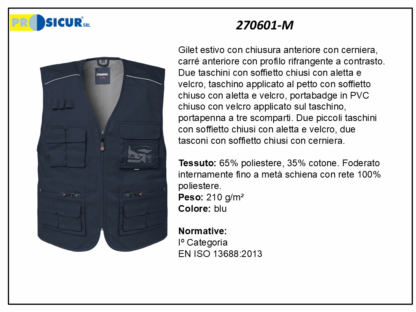 270601-M - Gilet 35%cotone 65%poliestere scollo a v multitasca blu