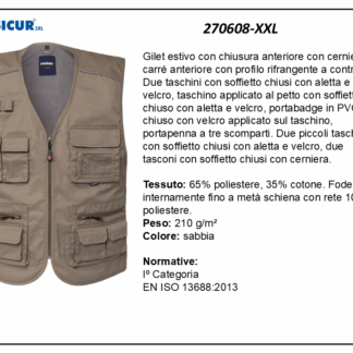 Gilet 35%cotone 65%poliestere scollo a v multitasca sabbia