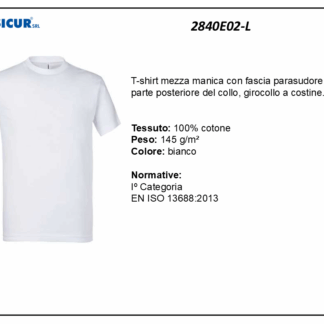 2840E02-L - (Quantità per Confezione: 2 PZ) - T-shirt girocollo 100% cotone bianco