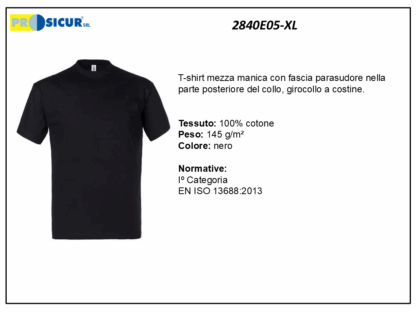 2840E05-XL - (Quantità per Confezione: 2 PZ) - T-shirt girocollo 100% cotone nero