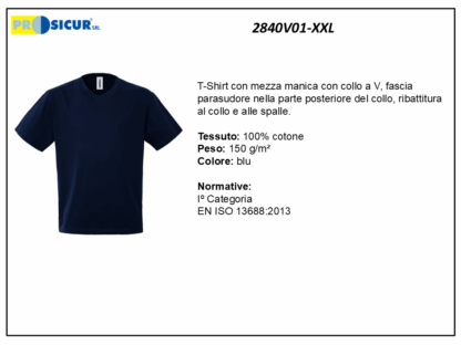 2840V01-XXL - (Quantità per Confezione: 10 PZ) - T-shirt collo a v 100% cotone blu