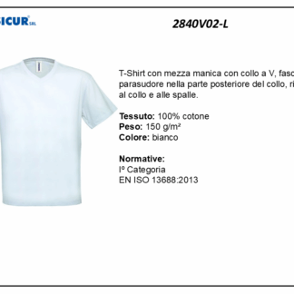 2840V02-L - (Quantità per Confezione: 10 PZ) - T-shirt collo a v 100% cotone bianco