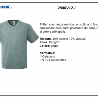 2840V12-L - (Quantità per Confezione: 10 PZ) - T-shirt collo a v 100% cotone grigio