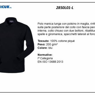 2850L01-L - Polo 100% cotone pique manica lunga blu