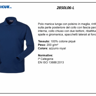 2850L06-L - Polo 100% cotone pique manica lunga royal