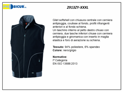 Gilet softshell 94%poliestere 6%spandex nero/grigio