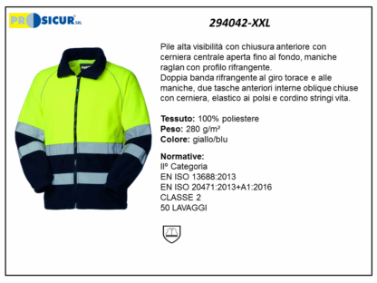 294042-XXL - Pile av 100% poliestere zip lunga giallo/blu