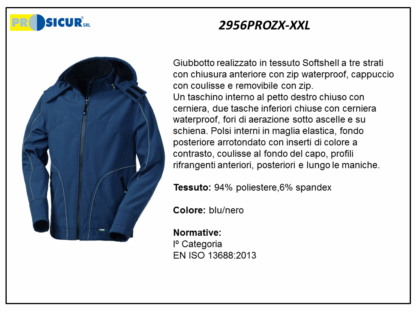2956PROZX-XXL - Giubbotto 94%polies.6% spandeximbott.c/cappuccio blu/nero
