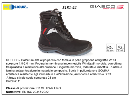 Quebec stivale pelle groppone punt/lam.composito s3cihiwrhro