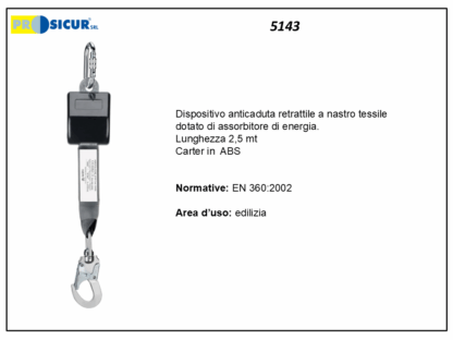 Dispositivo retrattile con assorbitore a nastro 2,5 mt