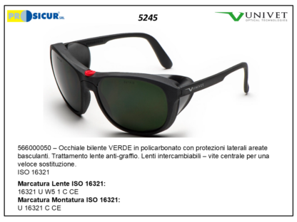 566000050 occhiale lente pc verde ir5 protezioni laterali