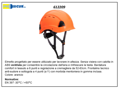 Elmetto senza visiera in abs 6punti/ancor.ventilato arancio