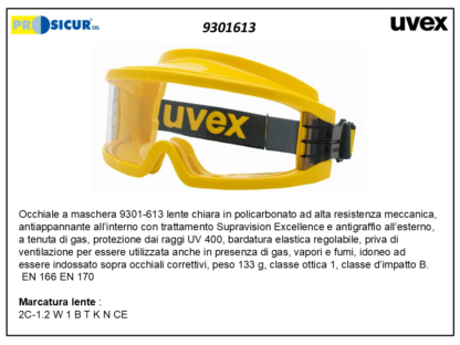 Occhiale a maschera a tenuta di gas lente pc incolore