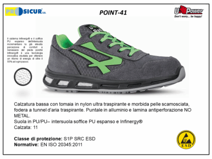 POINT-41 - Calz.bassa pelle scamosciata punt.alluminio s1p src esd