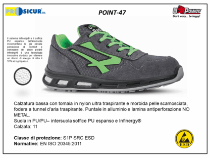 POINT-47 - Calz.bassa pelle scamosciata punt.alluminio s1p src esd