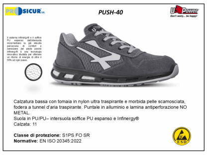PUSH-40 - Calz.bassa pelle scamosciata puntale alluminio s1ps fo sr