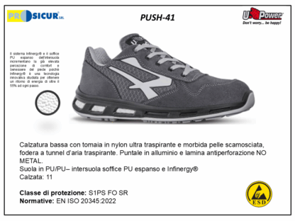 PUSH-41 - Calz.bassa pelle scamosciata puntale alluminio s1ps fo sr