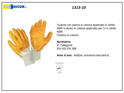 1313-10 - (Quantità per Confezione: 12 PA) - Guanto fodera cotone spalmato nbr leggero dorso areato