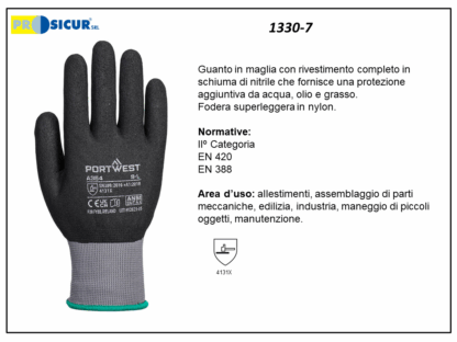 1330-7 - (Quantità per Confezione: 12 PA) - Guanto nylon/elastan rivestitointeramente schiuma nitrile