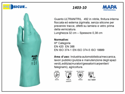 1403-10 - (Quantità per Confezione: 10 PA) - 492 guanto ultranitril nitrilefloccato l 32 cm
