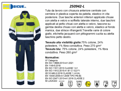 250942-L - Tuta pentavalente pes/cotone alta visibilita' giallo blu