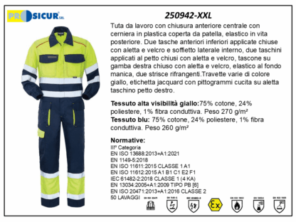 250942-XXL - Tuta pentavalente pes/cotone alta visibilita' giallo blu
