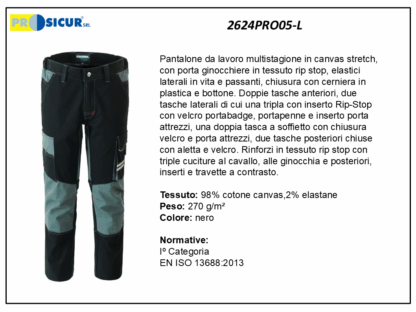 2624PRO05-L - Pantalone 98%cotone canvas 2%elastan cavallo c/rinf.nero